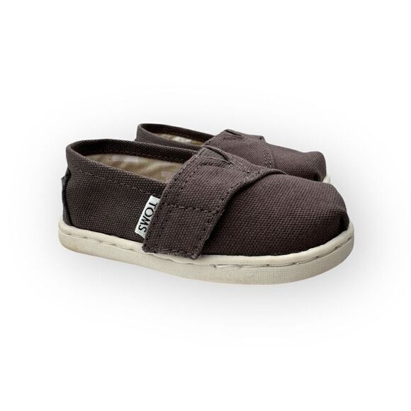 NWT Toms Kids Tiny Classic Hook & Loop Alpargata Sneaker Shoes Ash Canvas Sz T5 - Picture 2 of 10